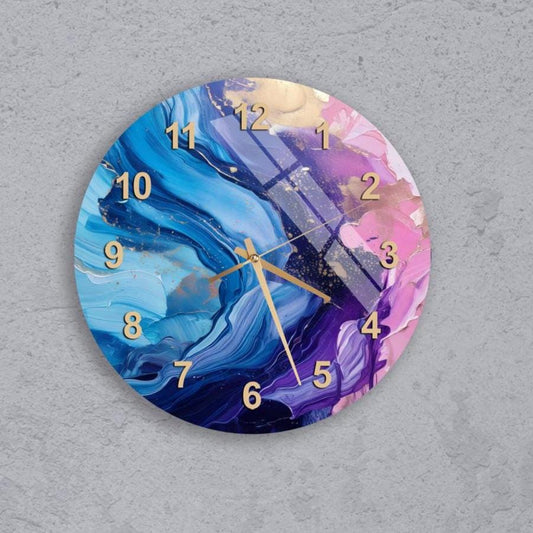 Abstract Glass Wall Clock – Colorful Tempered Glass Clock, Modern Living Room Decor