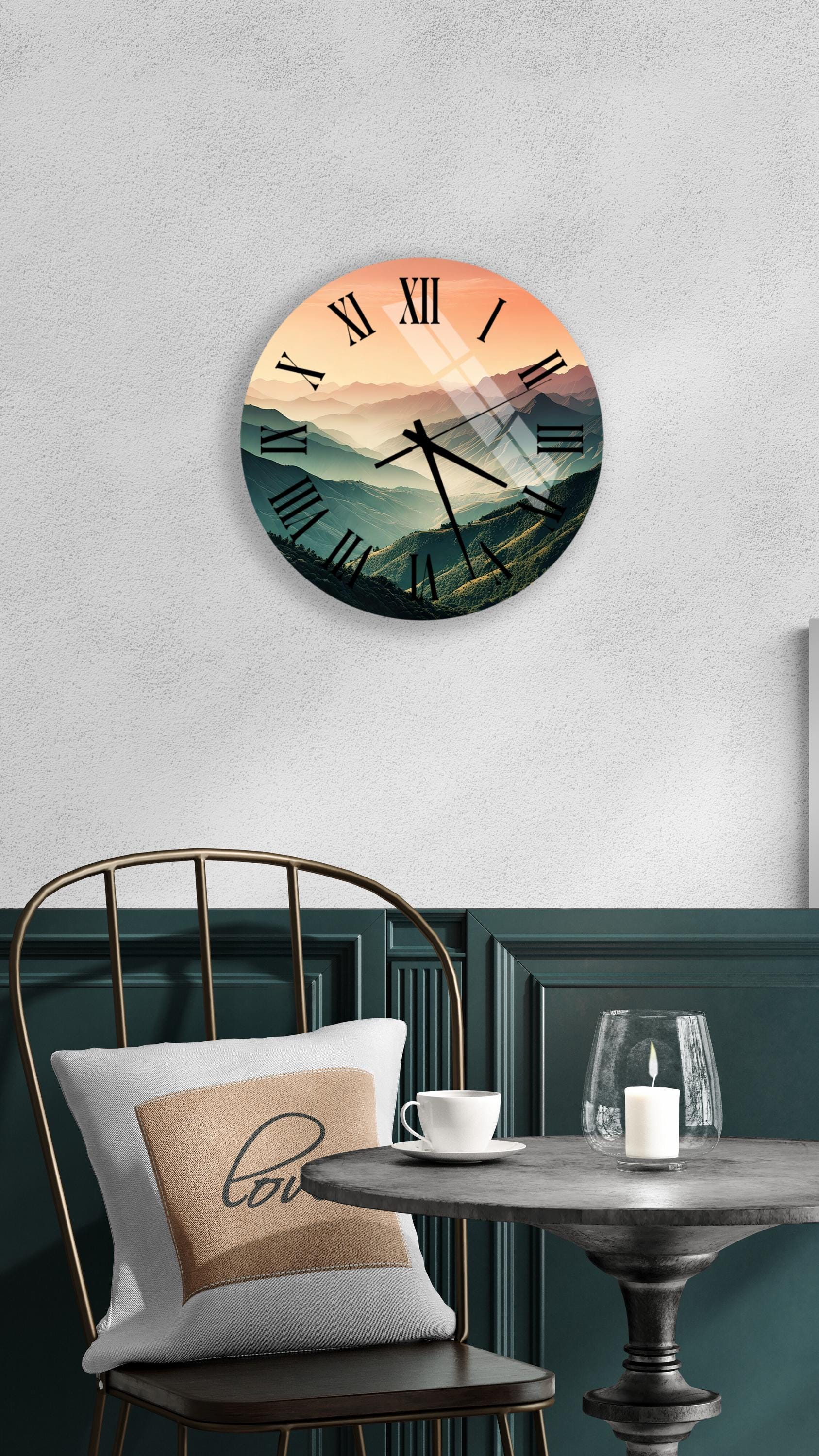 a clock that is on the wall above a table