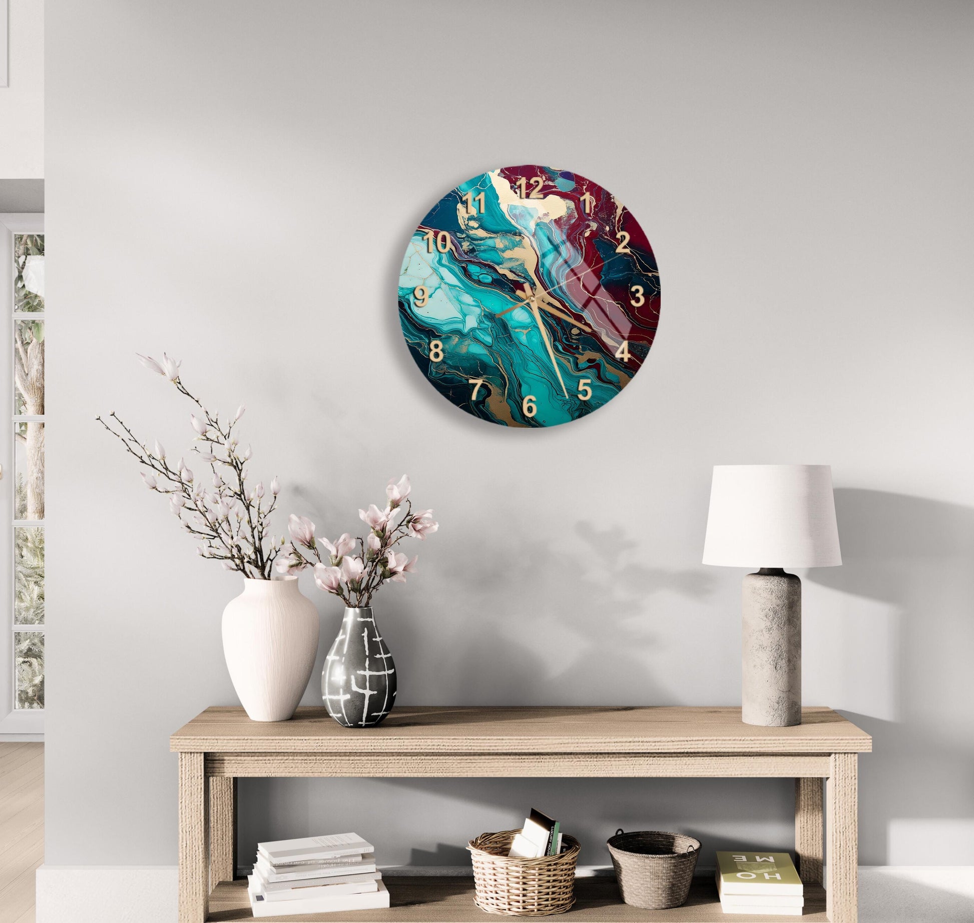 a clock on the wall of a living room