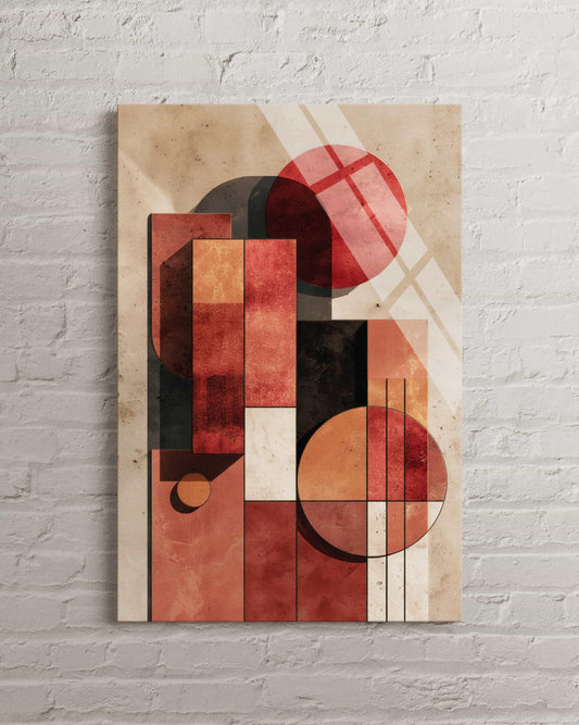 Tempered Glass Wall Art - Abstract Bauhaus Style Geometric Wall Decor | Large Vertical Piece