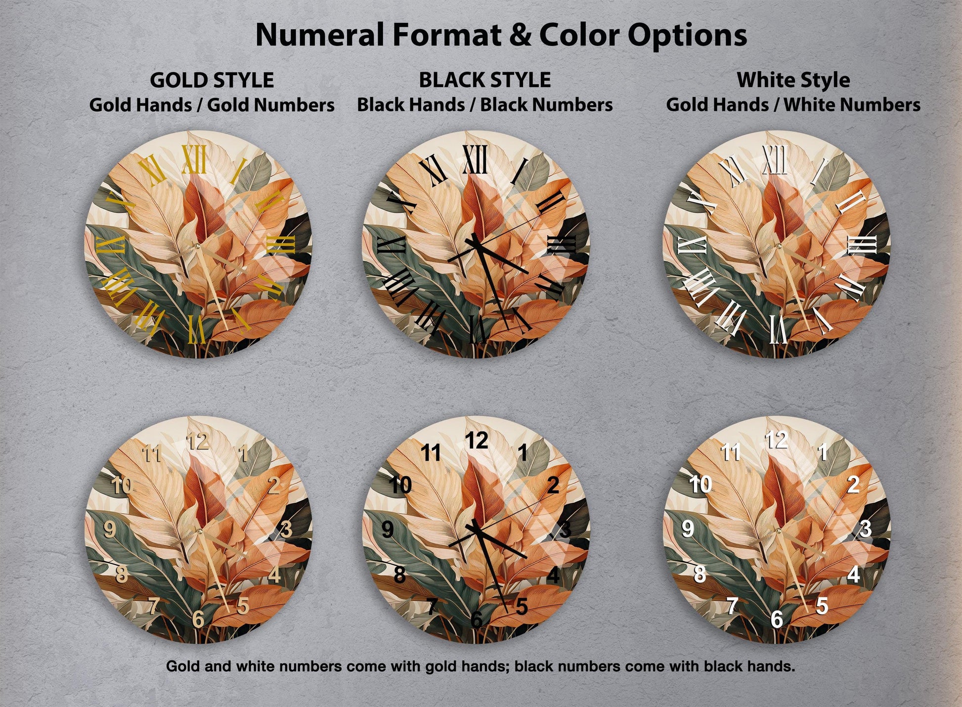 a set of four clocks with flowers on them