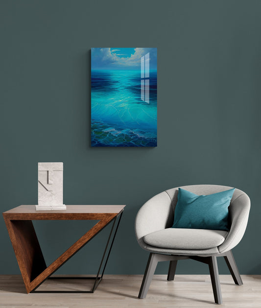 Tempered Glass Wall Art - Blue Ocean Wave Decor | Durable Sea Glass Artwork