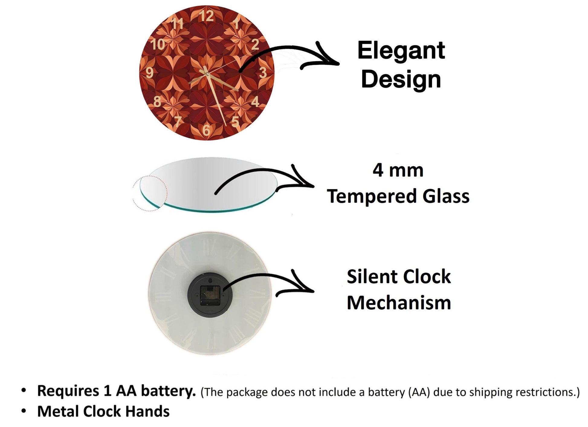 The image is a diagram comparing three different clock designs, each with its own features and specifications.