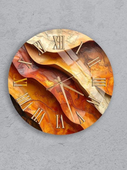 six circular wall clocks with unique designs, each displaying a different time.