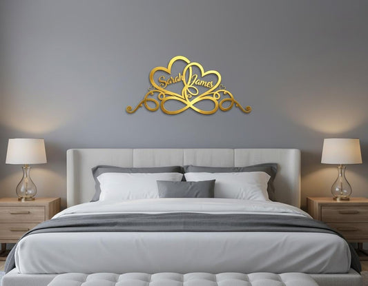 Personalized Metal Heart Sign - Custom Couple Name Wall Art | Gold Hearts Decor