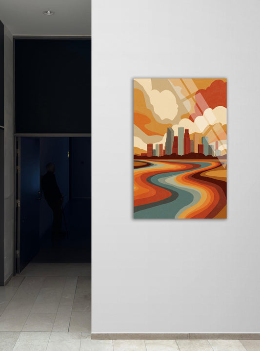 Houston Skyline Wall Art – Abstract Urban Cityscape Tempered Glass Decor