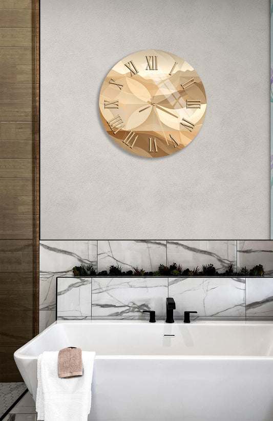 Tempered Glass Wall Clock – Abstract Beige Sandstone Design | Silent Modern Decor