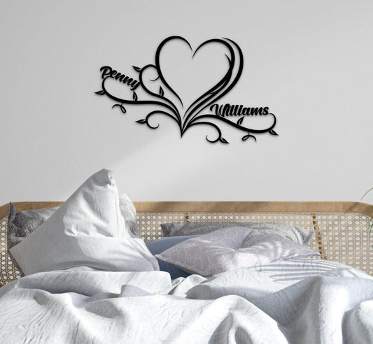 Personalized Wedding Gift - Custom Metal Wall Art | Heart Name Sign Decor