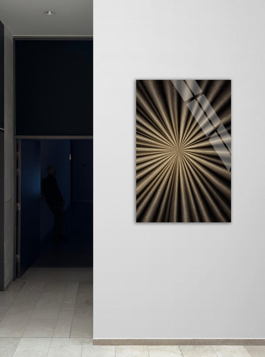 Golden Sunburst Wall Art - Abstract Tempered Glass Art with Bronze Radial Panel