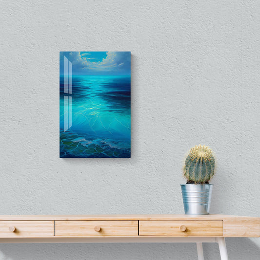 Tempered Glass Wall Art - Blue Ocean Wave Decor | Durable Sea Glass Artwork