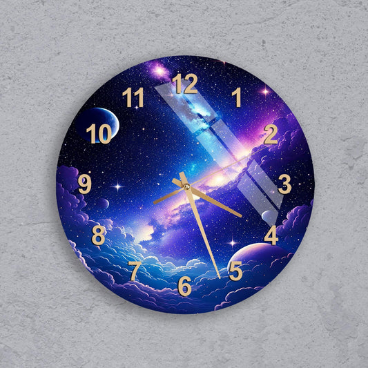 a clock with a space theme on it