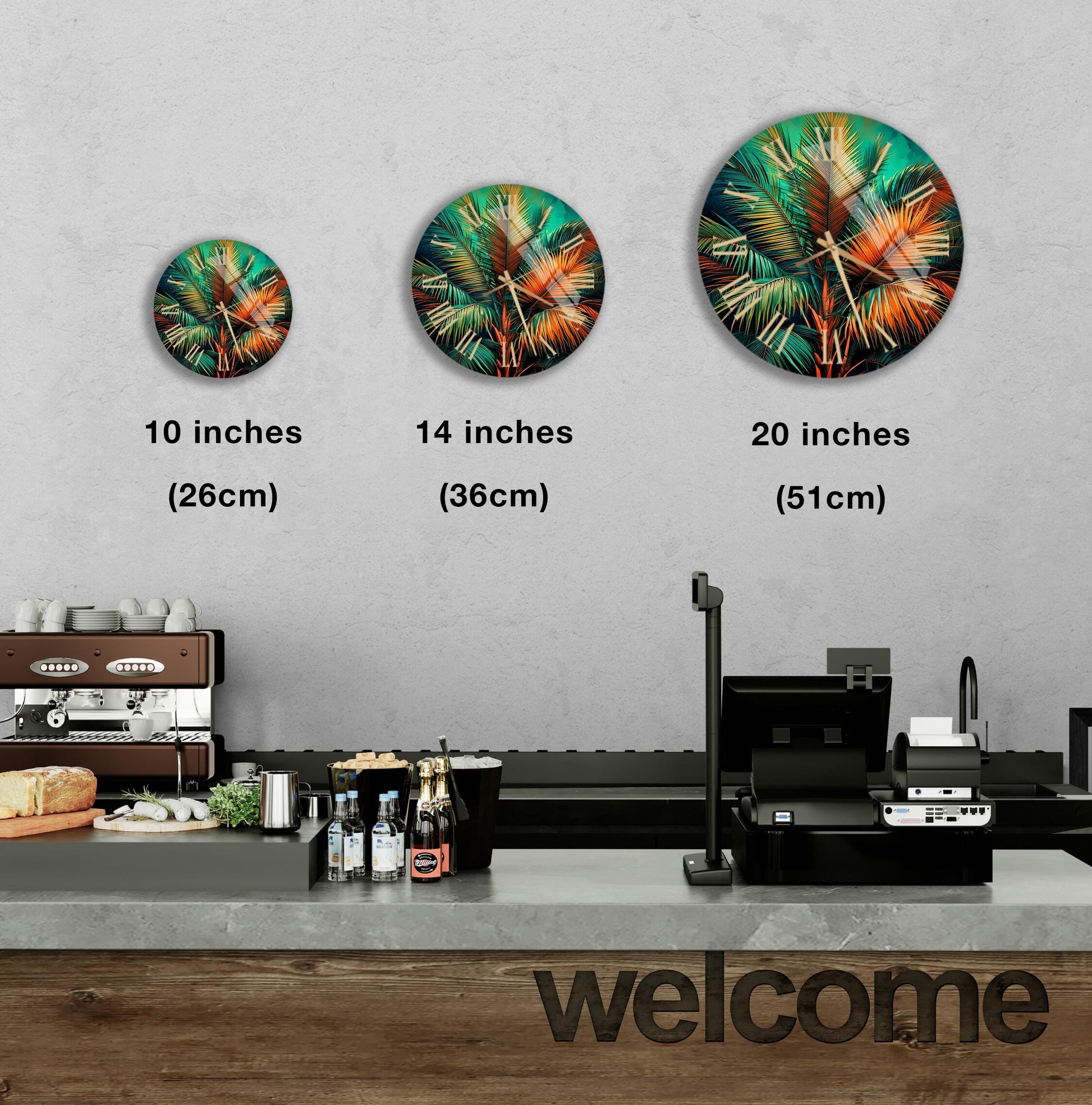 a coffee shop counter with three coffee machines