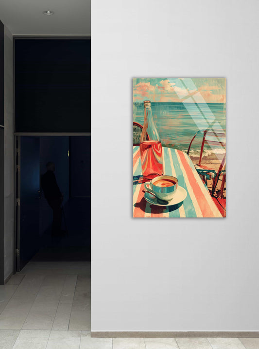 Tempered Glass Wall Art – Coastal Ocean Decor | Mediterranean Cafe Print