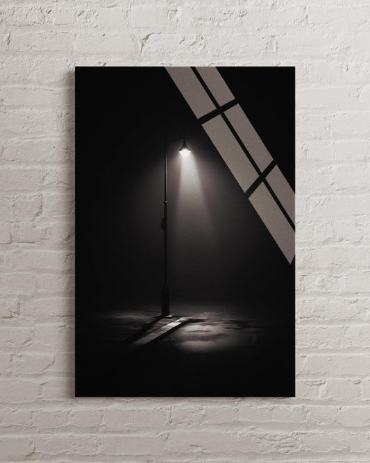 Moody Streetlight Wall Art – Dark Academia Decor | Tempered Glass Urban Print