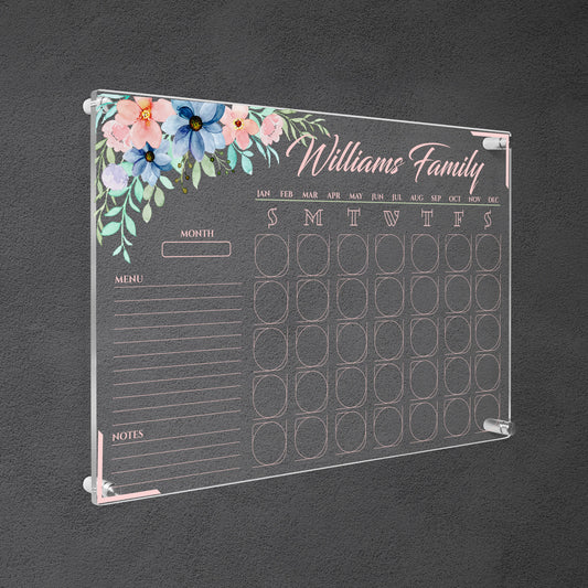 Personalized Acrylic Wall Calendar, Floral Family Wall Planner, Dry Erase Board, School Planner, 2025 Calendar, Command Center