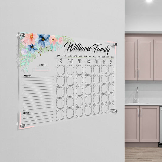 Personalized Acrylic Wall Calendar, Floral Family Wall Planner, Dry Erase Board, School Planner, 2025 Calendar, Command Center