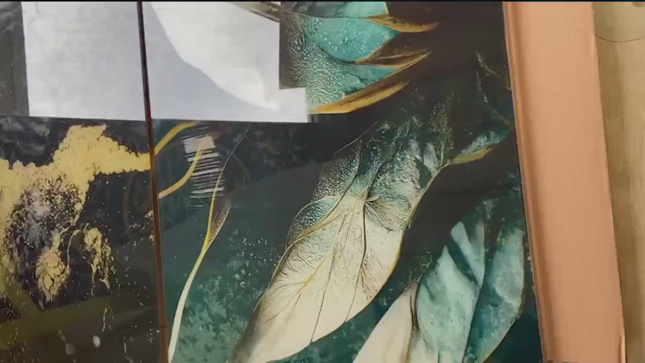 Golden Horse Wall Art – Tempered Glass Art with Black Gold Abstract Design